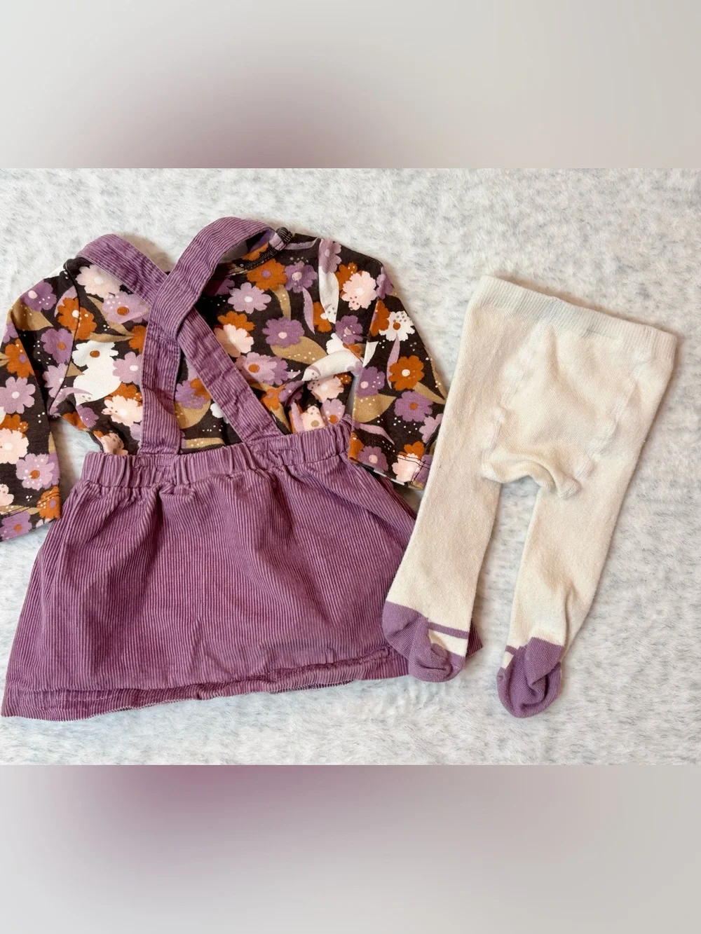 Carter's Purple Corduroy Suspender Dress with Floral Bodysuit and Orange Accents